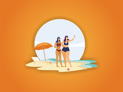 beach illustration two women sexy