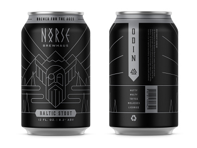 Norse Brewhaus – ODIN: Baltic Stout black branding gods illustraion monoline mountains nature nordic norse odin packaging pine rivers silver viking
