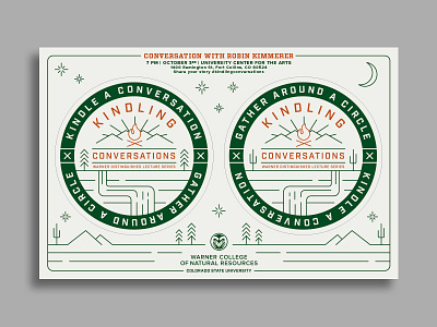 Warner College – Kindling Conversations invite coaster colorado csu green illustration letterpress moon mountains outdoors red stars trees
