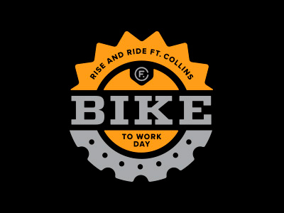 Bike to Work Day –Option 1 badge bike black cog colorado gray illustration logo orange shine sun work