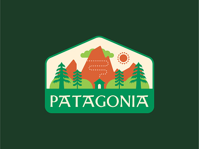 Concept: Patagonia – Monte Fitz Roy badge logo cabin fitz roy folkart illustration mountain outdoorsy patagonia scandinavian style summer trees