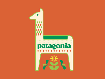 Concept: Patagonia – Guanaco animal badge logo design folkart guanaco illustration llama patagonia red scandinavian style wildflower
