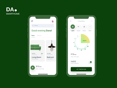 DA. - Smarthome app ui appliances green home illustration room smart home ui useful xd design