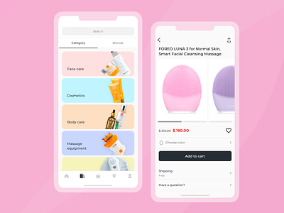 Catalog and product card for a beauty device store android app beauty design ecommerce ios mobile shop ui