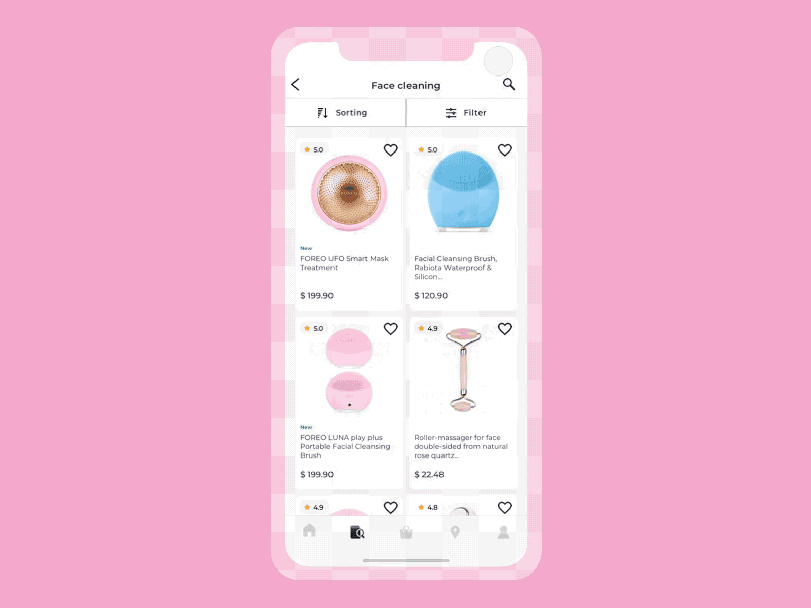 Selection of products in a beauty device store android app beauty design ecommerce ios mobile ui ux