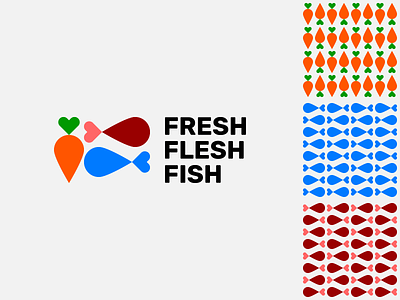 FRESH FLESH FISH brand delivery fish flesh fresh grocery heart identity idolize irakli dolidze location logo love mark meat pin seafood symbol vegetables visual