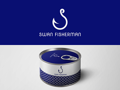 SWAN FISHERMAN brand can fisherman identity irakli dolidze logo mark packaging s swan symbol tin