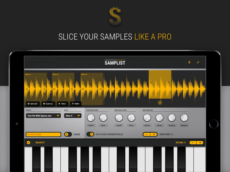 Samplist Logo & UI midi slicer sampler audio music ios samplist