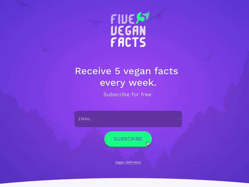 Five Vegan Facts button button states design emojis landing page vegan web
