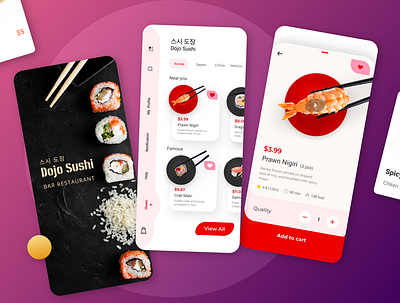 Dojo Sushi Restaurant App 도장 스시 레스토랑 앱 app design clean color creative design food food app minimal red sushi ui uiux unique ux