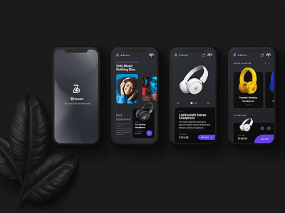 Brozzo Headphone app concept app band black clean color dark design graphic design grey headphones iphone landing page minimal music phones ui unique