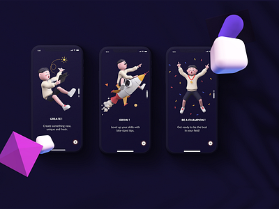 Onboarding Screens 3d app branding clean concept graphic design minimal modern motion graphics onboarding screens tutoial