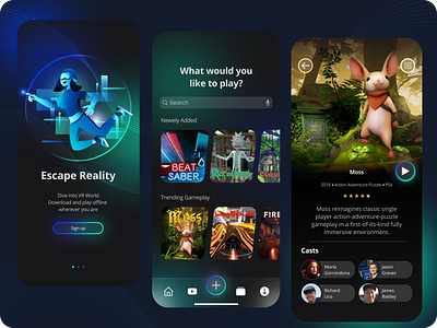 Escape Reality : VR Gameplay App app ar augmented blue dark design game gameplay graphic design graphics green illustration landing ui ux virtual vr