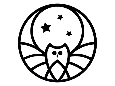 Cosmic Owl animal black contrast lines logo mark owl stars white