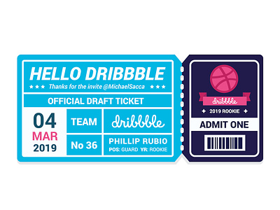 Hello Dribbble debut debutshot flat flatdesign hello newplayer rookie ticket typography