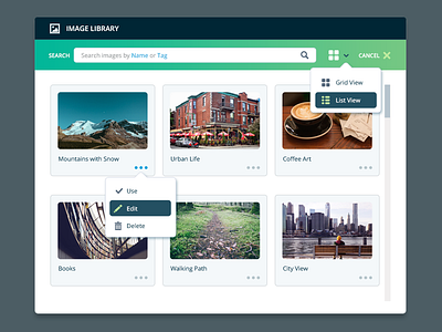 Image Library Grid View drop down grid grid view images library menu ui