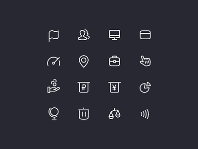 Rocketbank Icons / pt. 2 app icon design app icons banking banking app briefcase card flag hand icon icon design icons line map money outline people pointer screen speedometer ui