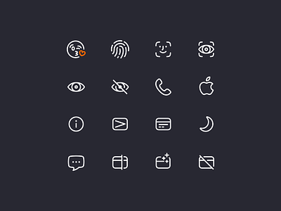 Rocketbank Icons / pt. 3 app icon design app icons apple banking app card chat eye face id fingerprint icon icon design icons information kiss moon phone scan smile talk ui