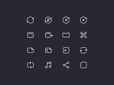 Rocketbank Icons / pt. 4 app icon design app icons banking banking app bill icon icon design icons invoice misic outline qr code refresh reload rename ruble share simple ui wallet