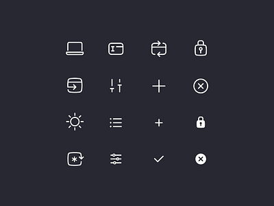 Rocketbank Icons / pt. 6 app icons banking banking app card close icon icon design icons laptop list ok operations outline plus rename secure settings simple sun ui