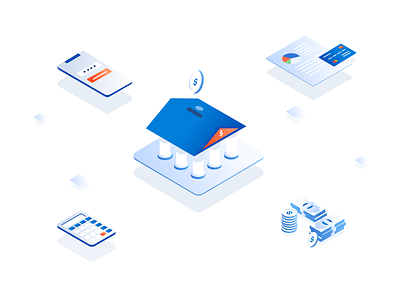 Banking & Financial Services illustration 2019 trend admin dashboard ai b2b design enterprise gradient hero icon illustration isometric isometric design ml mobile phonon startup ui vector web website