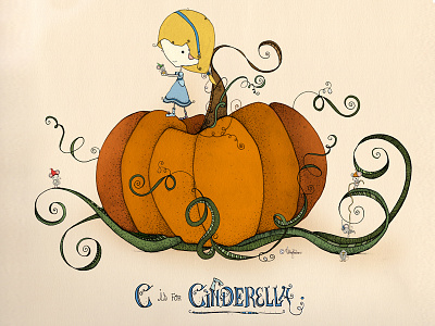 C is for Cinderella abcs alphabet cinderella disney fairy tales illustration lettering pumpkins
