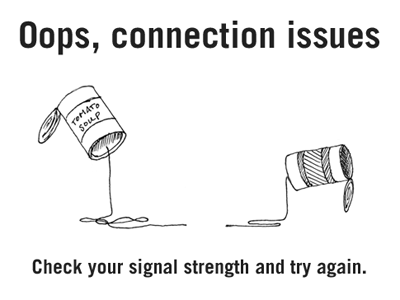 Oops, connection issues error illustration phone popup