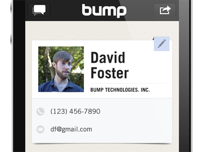 All new Bump! bump card contact redesign ui