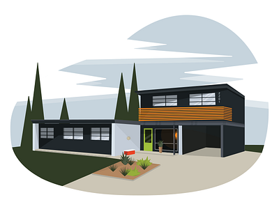 The Tequila Lime Door architecture flat home house illustrator landscape lime midcentury modern vector