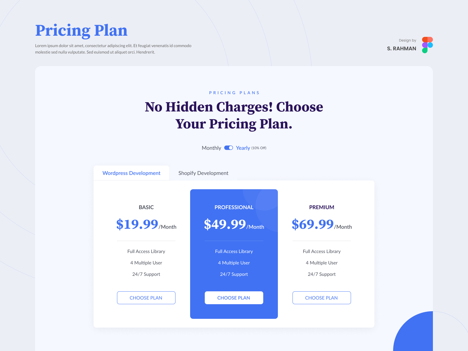 Pricing Plan by Sohanur Rahman Joy on Dribbble