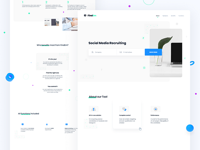 FindEm 10clouds 3d blue clean design flat icon landingpage recruitment shapes social ui ux web website