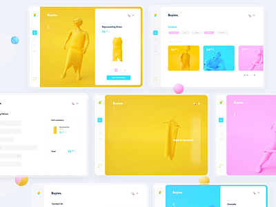 Buyies - Cloth App 10clouds 3d animation app blue c4d clean cloth design illustration octane pink ui web white yellow