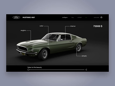 Mustang 3D - animated app 3d animation app black dark design flat green mustang ui ux web