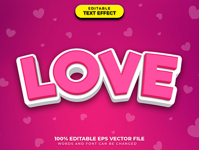 Love 3D Text Effect Style design editable font editable text font effect font effect mockup graphic style illustration logo pink romance text effect vector