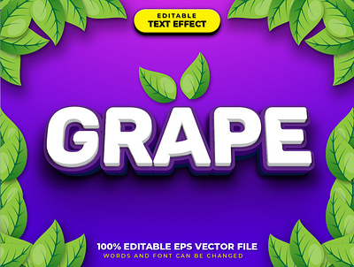 Grape 3D Text Effect Style bold design editable font editable text font effect font effect mockup fruit graphic style illustration logo text effect vector