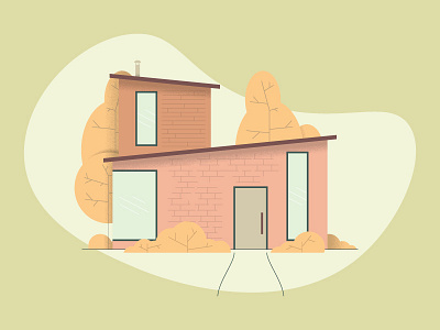 Autumn house flat home house illustration mid century minimal simple