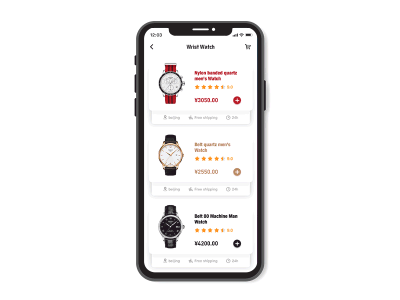 Watch shopping app shop ui 动态效果