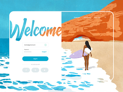 Log in. Legzira Beach surfing art design form illustration interface ipadproart login procreate sign in ui web
