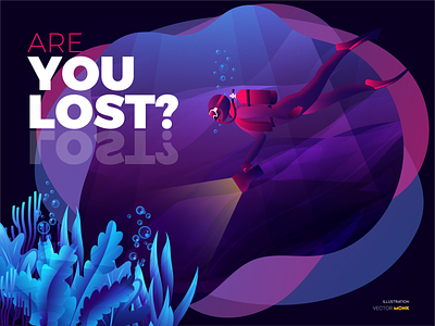 Are You Lost? deep ocean design digital art digital artwork diving illustration medusa ocean poster design scoobee scuba diving sea under water vector vector illustration