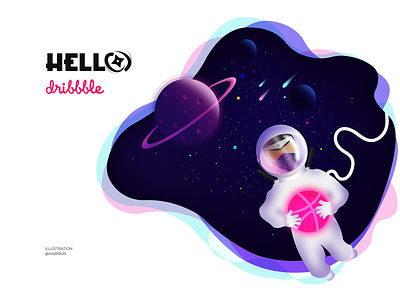 Hello Dribbble! astronaut first shot hello dribbble illustration ninja space illustration