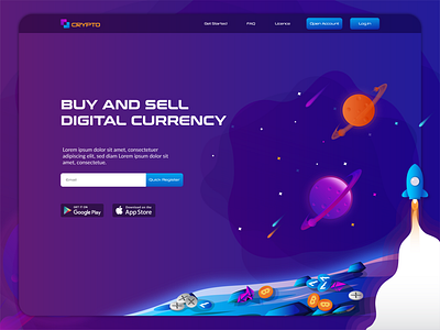 Crypto Currency Web Concept bitcoin crypto crypto exchange crypto trading cryptocurrency currency exchange currency management design finance galaxy gradient illustraion modern illustration purple space technology ui ui design ui illustration web