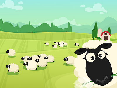 Farming Sheep animals cute eye farm green illustration landscape sheep vector