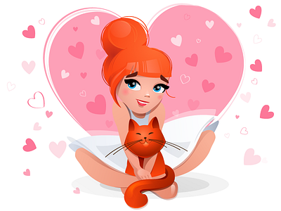 St. Valentine's character design cute character heart in love romantic st. valentine valentine woman and cat