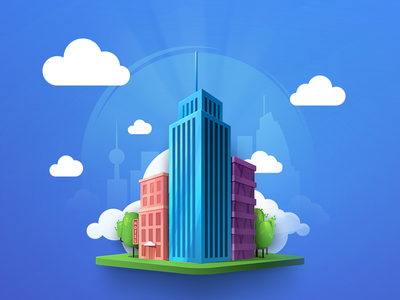 StreetHolder Logo app icon buildings city clouds game logo illustration isometric logo logo design real estate vector