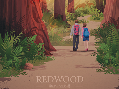 Redwood ― poster design adobeillustator california giant tree illustration digital illustrator poster art redwood retro poster sequoia trees vector art