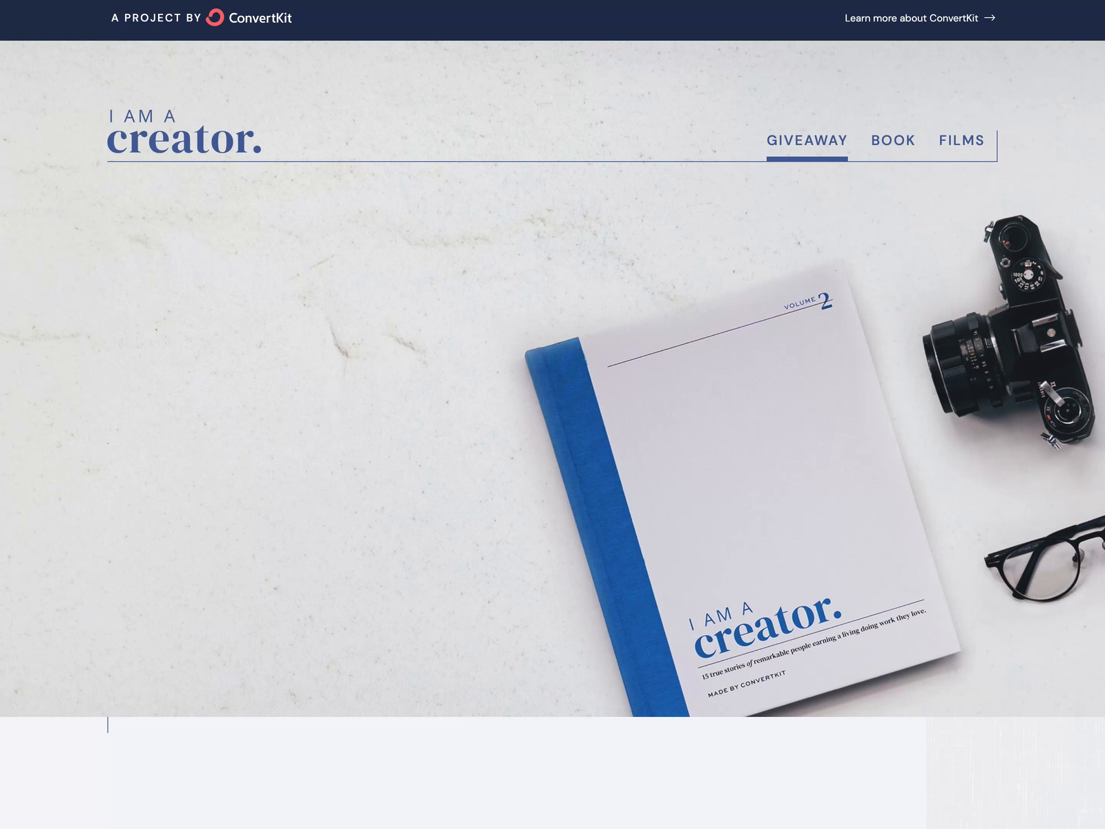 I Am A Creator website by Charli Prangley for ConvertKit on Dribbble