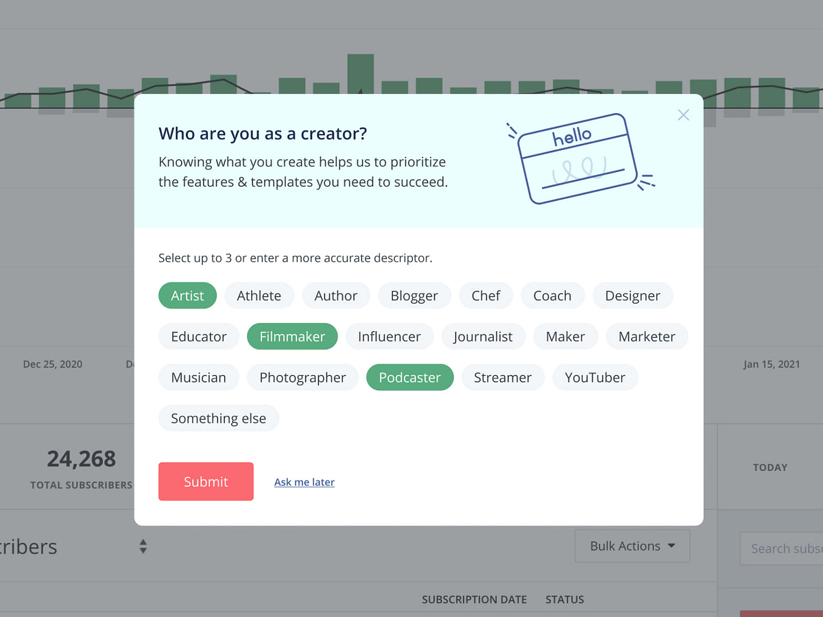 Inapp survey prompt by Charli Prangley for ConvertKit on Dribbble