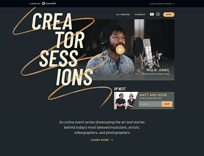 Creator Sessions website convertkit creator sessions dark mode marketing design series series brand video player web design web series