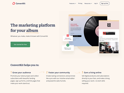 Make it known with ConvertKit - New homepage for 2021 animated header homepage landing page marketing design marketing site