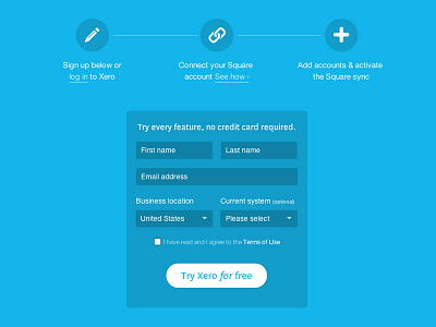 In-page signup form form sign up web design xero